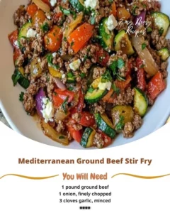 Mediterranean Ground Beef Stir Fry with colorful vegetables on a plate