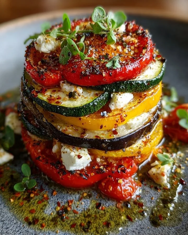 Mediterranean Veggie Stack with Feta and Orange Honey