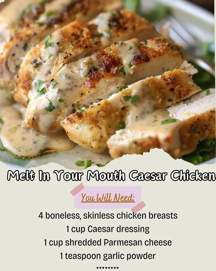 Delicious Melt In Your Mouth Caesar Chicken ready to serve with fresh ingredients.