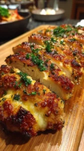 Plate of melt in your mouth chicken garnished with herbs and served with sides