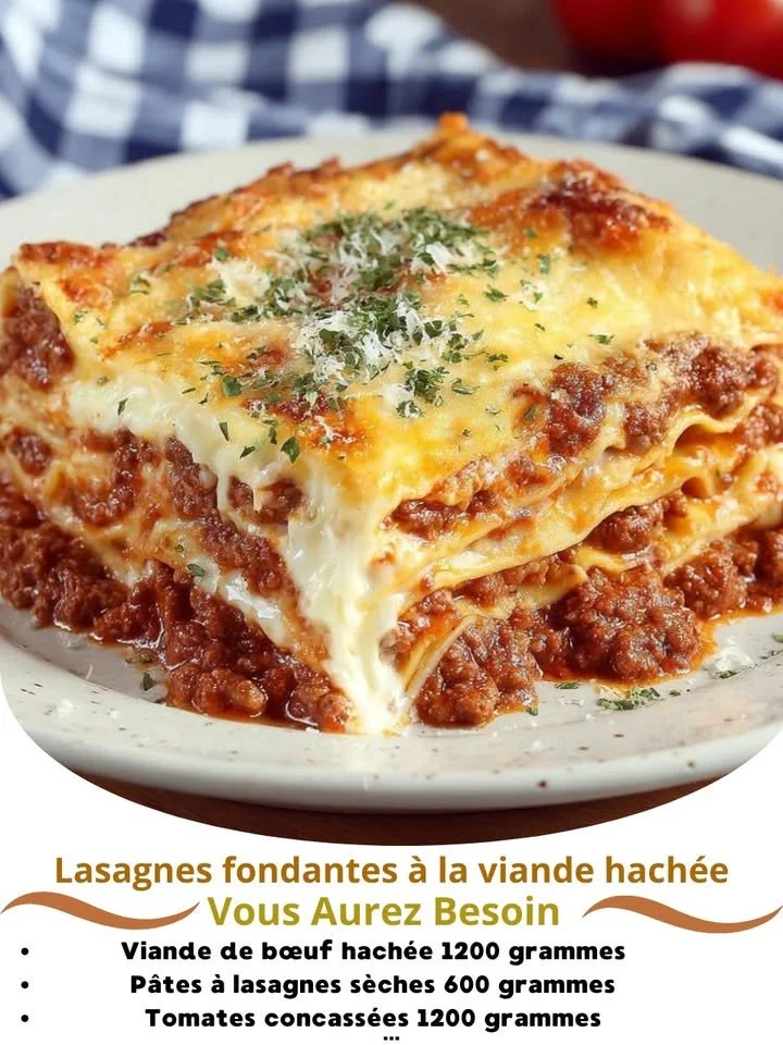 Melt-in-your-mouth lasagna with minced meat served on a plate