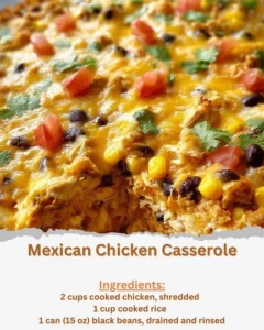 Mexican Chicken Casserole with cheese, peppers, and spices on a serving dish