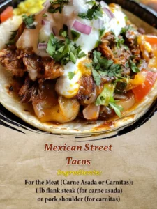 Plate of colorful Mexican street tacos with fresh toppings and herbs