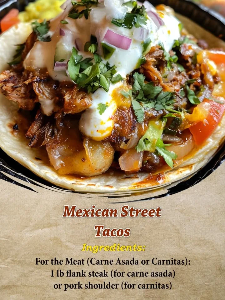 Plate of colorful Mexican street tacos with fresh toppings and herbs