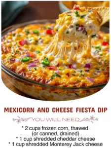 Delicious Mexicorn and Cheese Fiesta Dip in a serving bowl