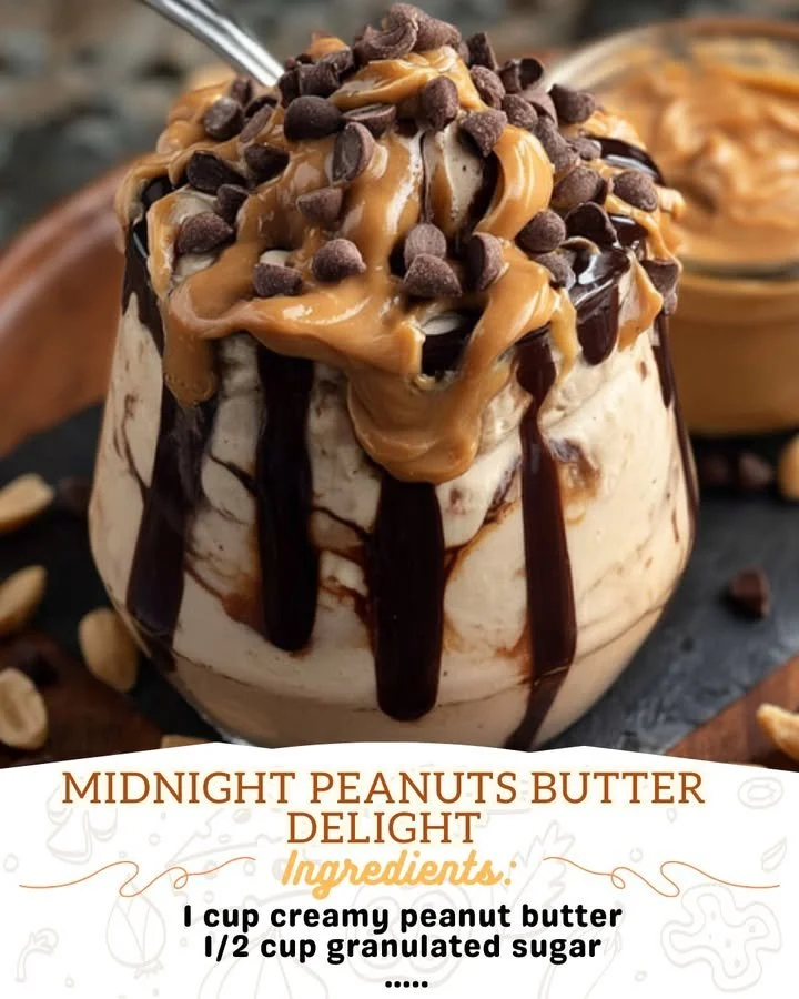 Midnight Peanut Butter Delight dessert topped with chocolate and nuts.