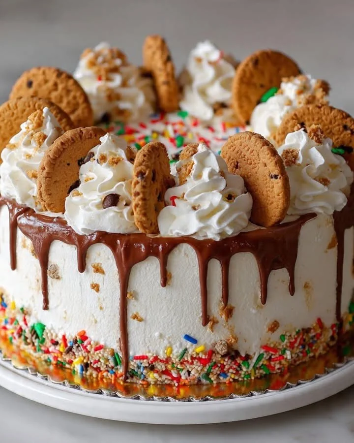 Delicious Milk and Cookies Cake with chocolate chips and cream frosting