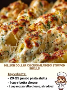 Delicious Million Dollar Chicken Alfredo Stuffed Shells ready to serve.