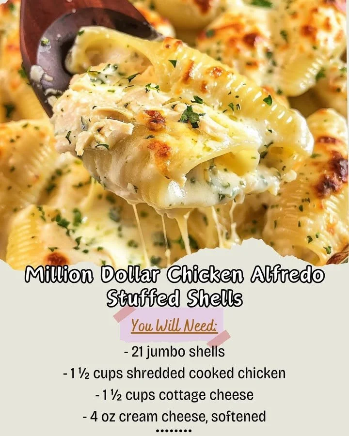 Delicious Million Dollar Chicken Alfredo Stuffed Shells on a plate