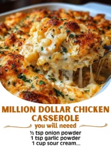 Delicious Million Dollar Chicken Casserole served in a baking dish
