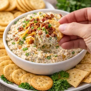 Delicious Million Dollar Dip served in a bowl with fresh vegetables and chips