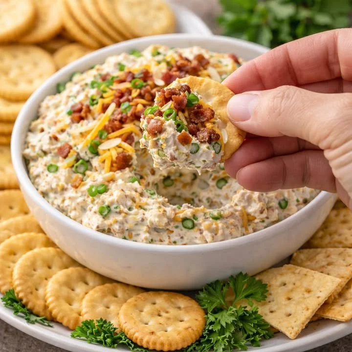 Delicious Million Dollar Dip served in a bowl with fresh vegetables and chips