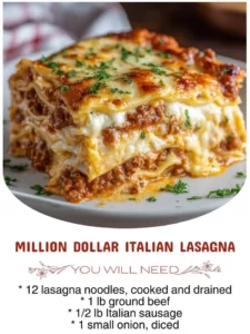 Delicious Million Dollar Italian Lasagna topped with cheese and fresh herbs