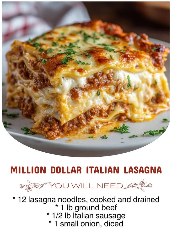 Delicious Million Dollar Italian Lasagna topped with cheese and fresh herbs