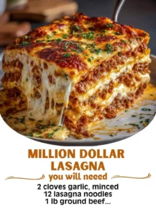 Slice of Million Dollar Lasagna with layers of cheese and sauce, served on a plate