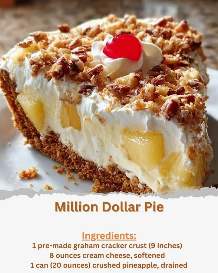 Slice of Million Dollar Pie served on a plate with a garnish