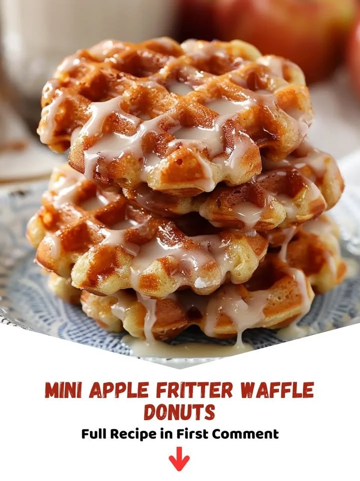 Mini Apple Fritter Waffle Donuts topped with glaze and apple bits