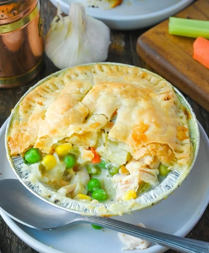 Mini Freezer Chicken Pot Pies baked to golden perfection, ready for serving.