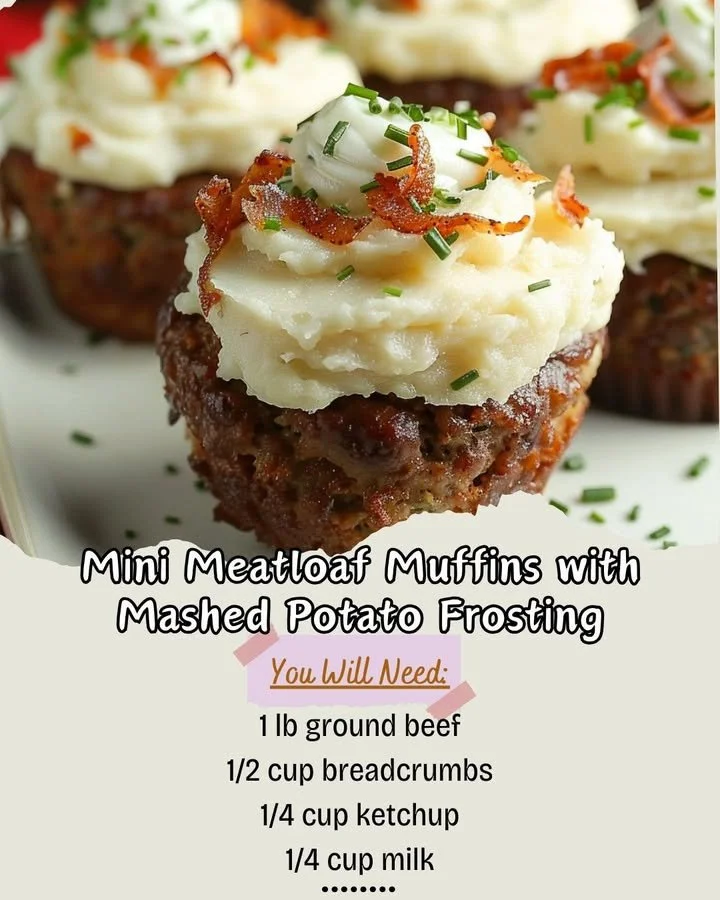 Mini meatloaf muffins with mashed potato frosting served on a plate