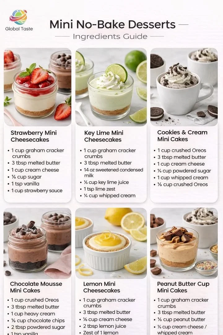 Delicious variety of mini no-bake desserts displayed on a platter.