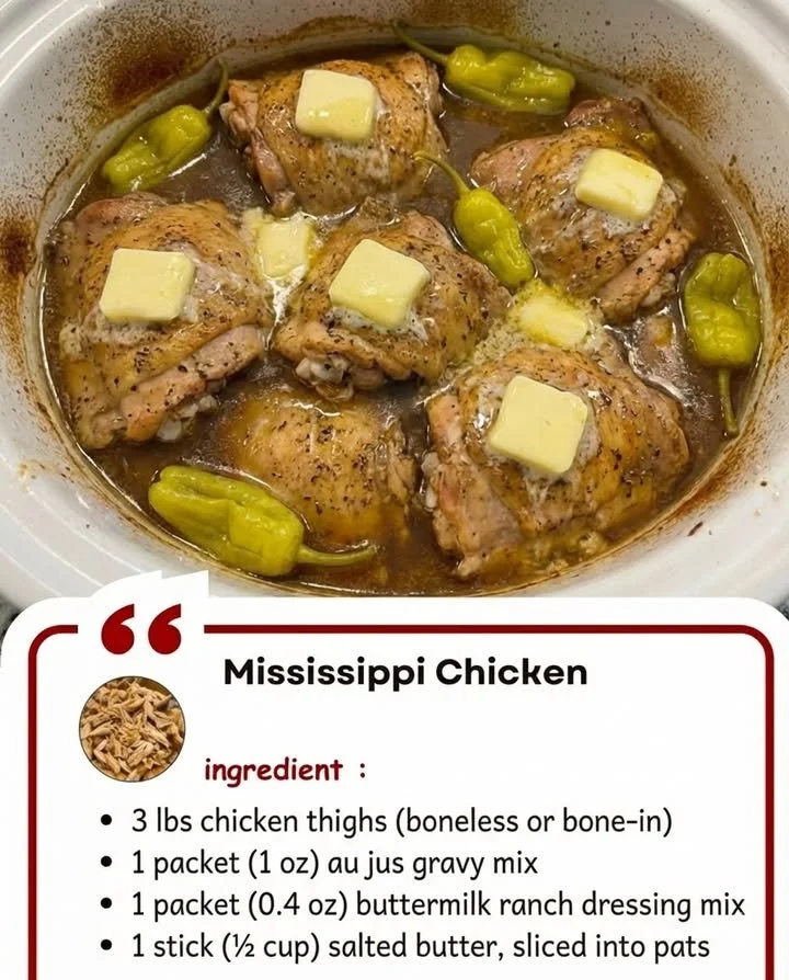 Delicious Mississippi Chicken served with sides in a rustic setting