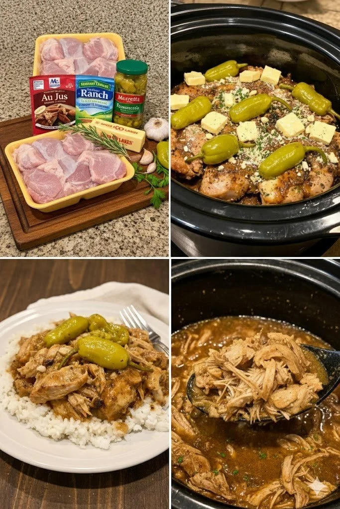 Delicious Mississippi Mud Chicken Thighs served on a plate with vegetables