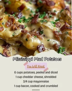 Deliciously served Mississippi Mud Potatoes with rich sauce and toppings