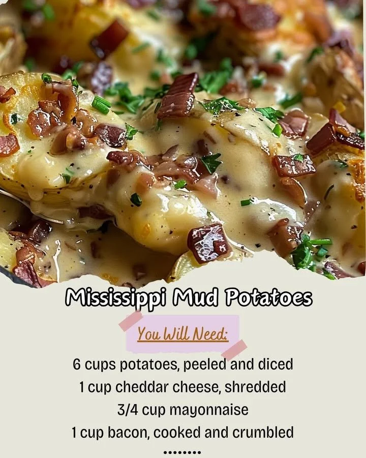 Deliciously served Mississippi Mud Potatoes with rich sauce and toppings