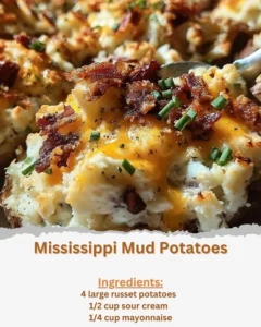 Delicious serving of Mississippi Mud Potatoes, a flavorful comfort dish.