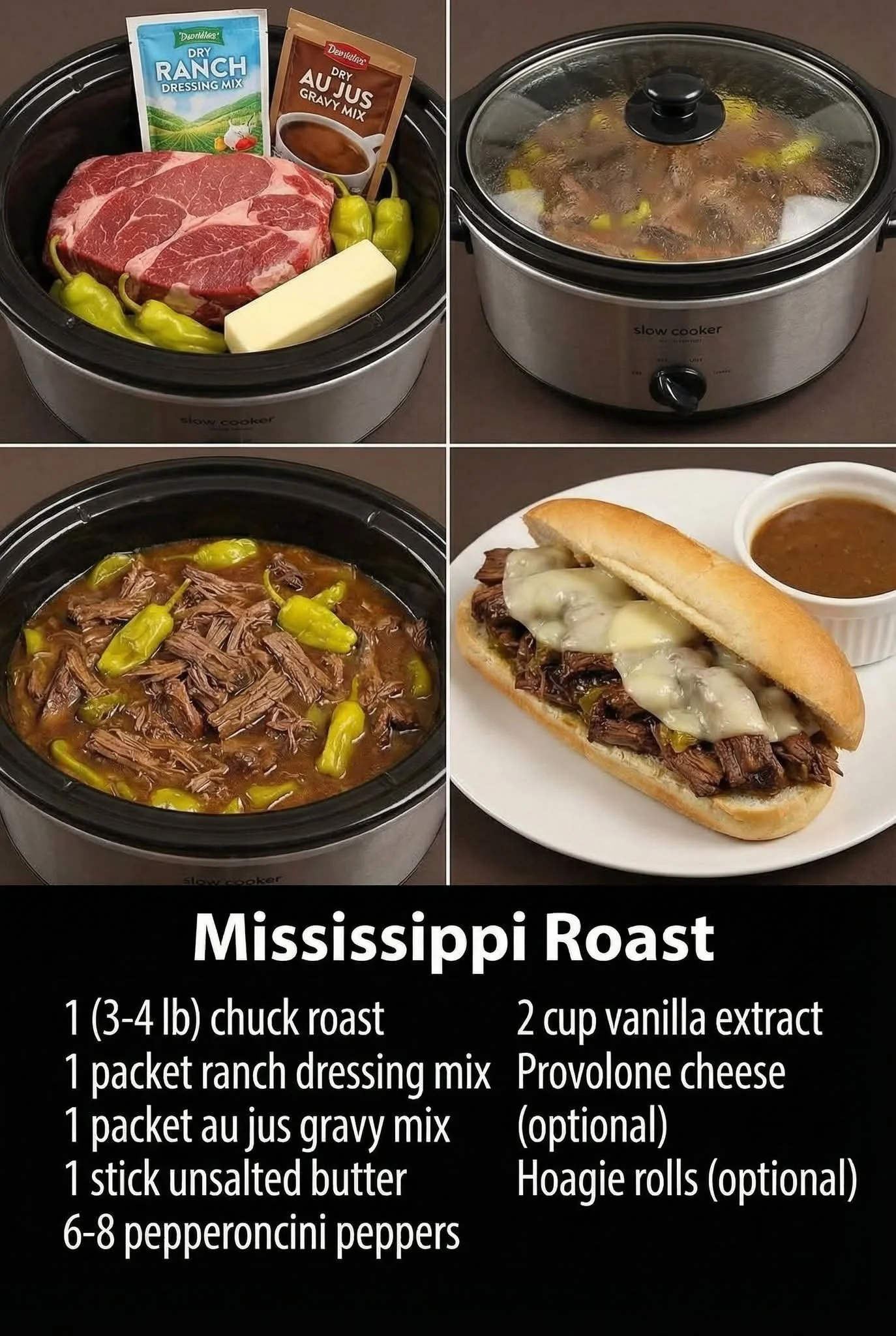 Delicious Mississippi Roast served with vegetables and herbs in a rustic setting.