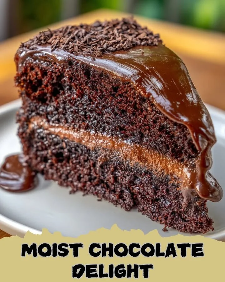 Delicious moist chocolate delight dessert topped with chocolate ganache.