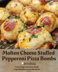 Molten cheese stuffed pepperoni pizza bombs ready to serve.