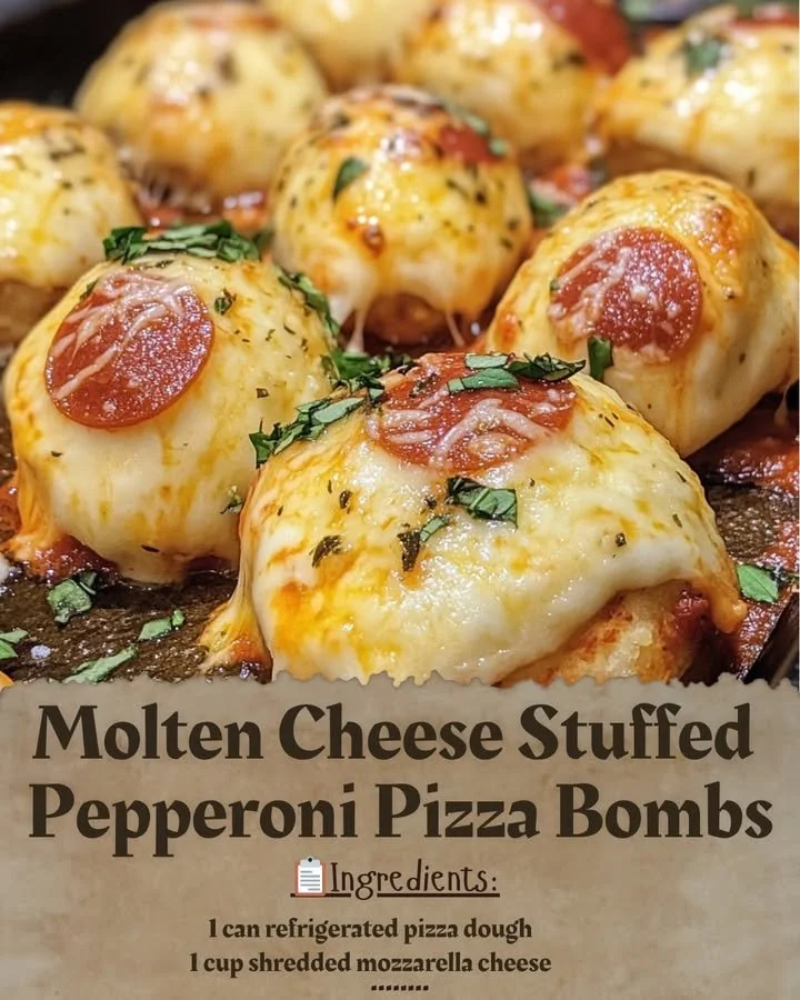 Molten cheese stuffed pepperoni pizza bombs ready to serve.