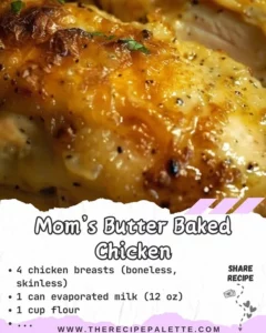 Delicious Mom's Butter Baked Chicken served on a plate with herbs and spices.