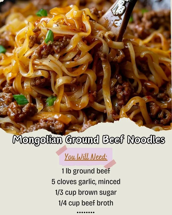 Delicious Mongolian ground beef noodles served in a bowl with toppings.