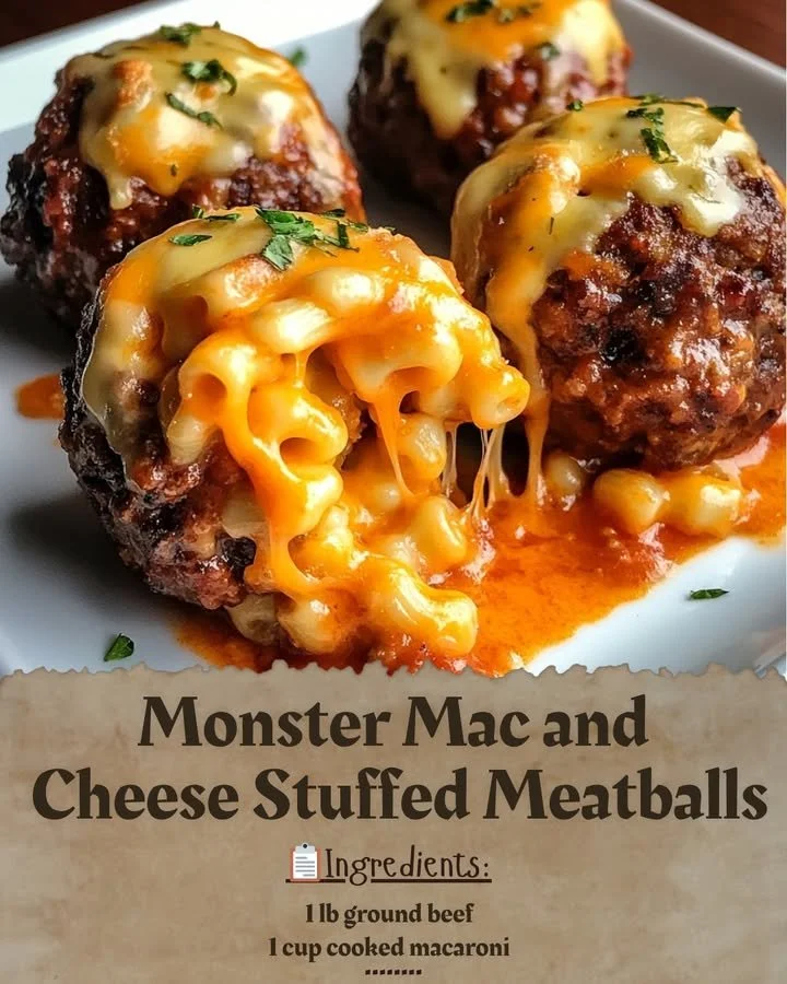Monster Mac and Cheese Stuffed Meatballs