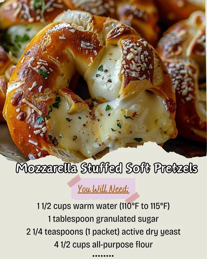 Delicious mozzarella stuffed soft pretzels served on a plate
