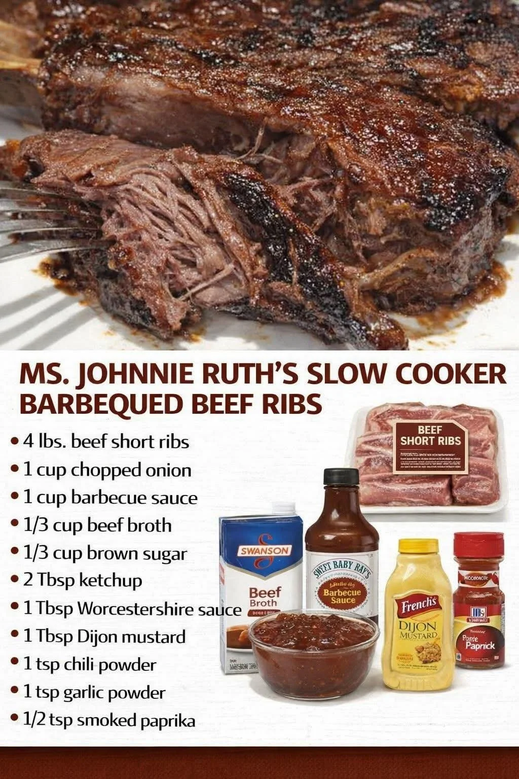 Slow cooker barbecue beef ribs recipe by Ms. Johnnie Ruth