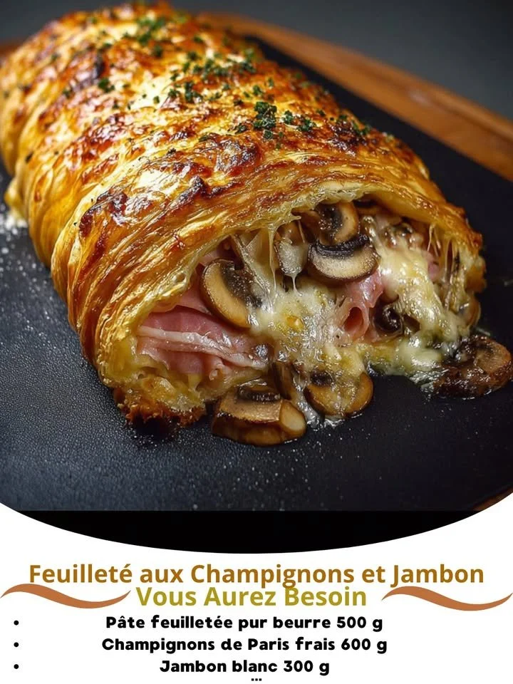 Mushroom Ham Puff Pastry served on a platter