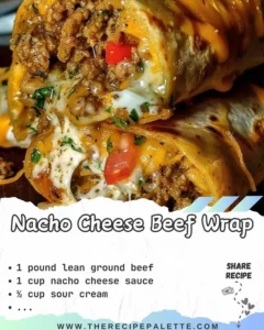Delicious nacho cheese beef wrap with spiced beef and melted cheese