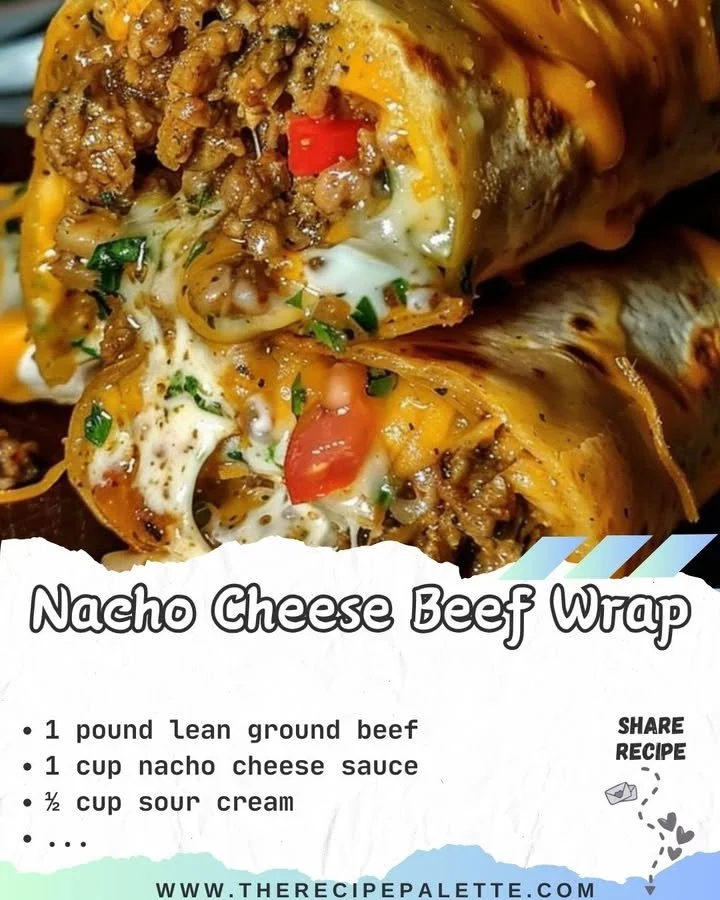 Delicious nacho cheese beef wrap with spiced beef and melted cheese