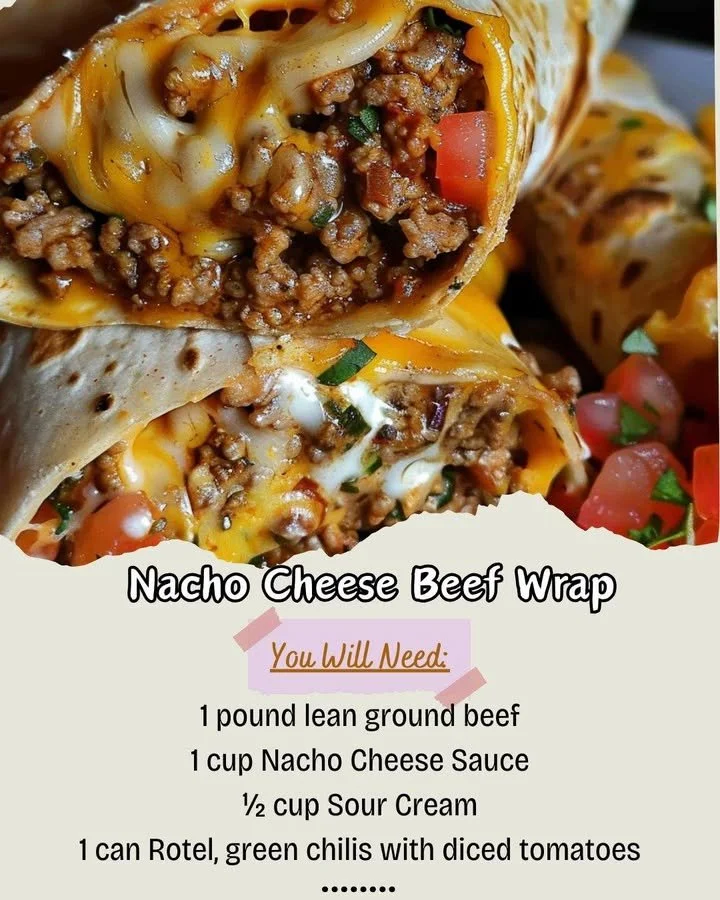 Delicious nacho cheese beef wrap with toppings and melted cheese