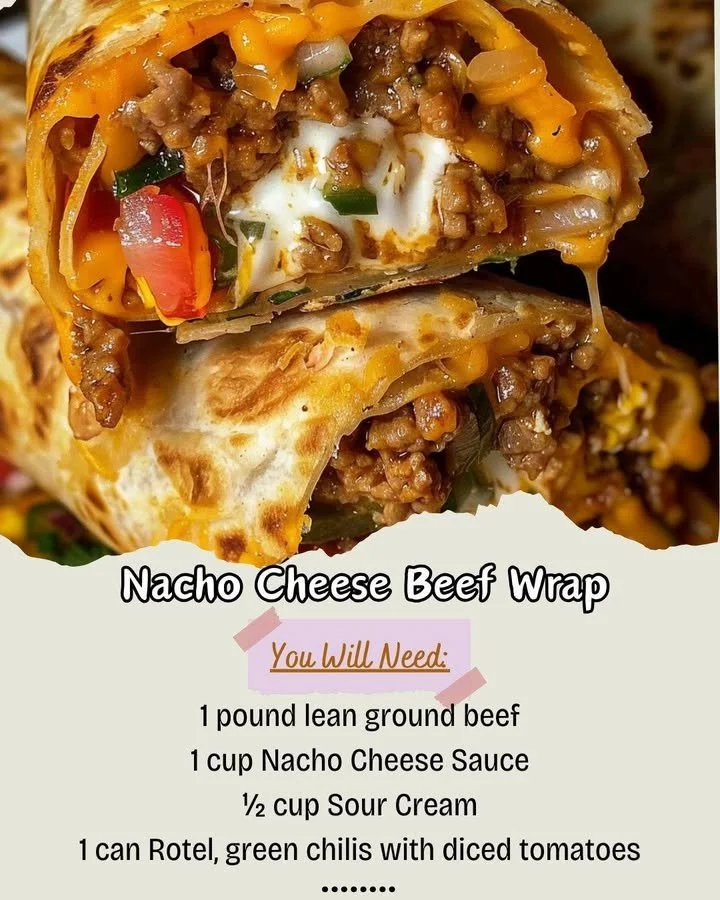 Delicious nacho cheese beef wrap topped with fresh ingredients and cheese