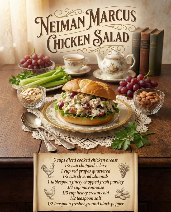 Delicious Neiman Marcus chicken salad served in a bowl with fresh ingredients.