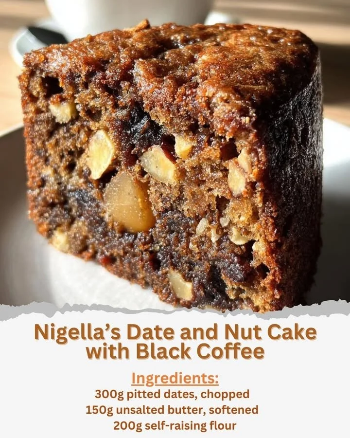 Nigella's Date and Nut Cake served with a cup of black coffee
