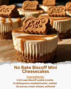 Delicious No Bake Biscoff Mini Cheesecakes on a white plate