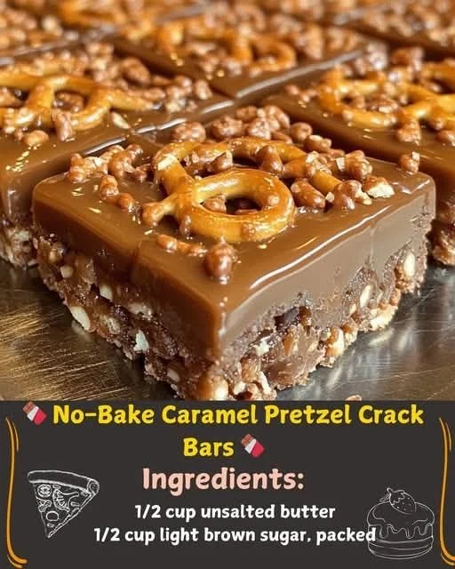 No-bake caramel pretzel crack bars with a sweet and salty flavor combination