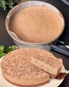 No-bake chocolate biscuit cake topped with chocolate frosting and biscuits.