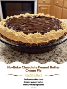 No-Bake Chocolate Peanut Butter Cream Pie with a rich chocolate and peanut butter filling
