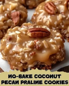 No-bake coconut pecan praline cookies on a plate